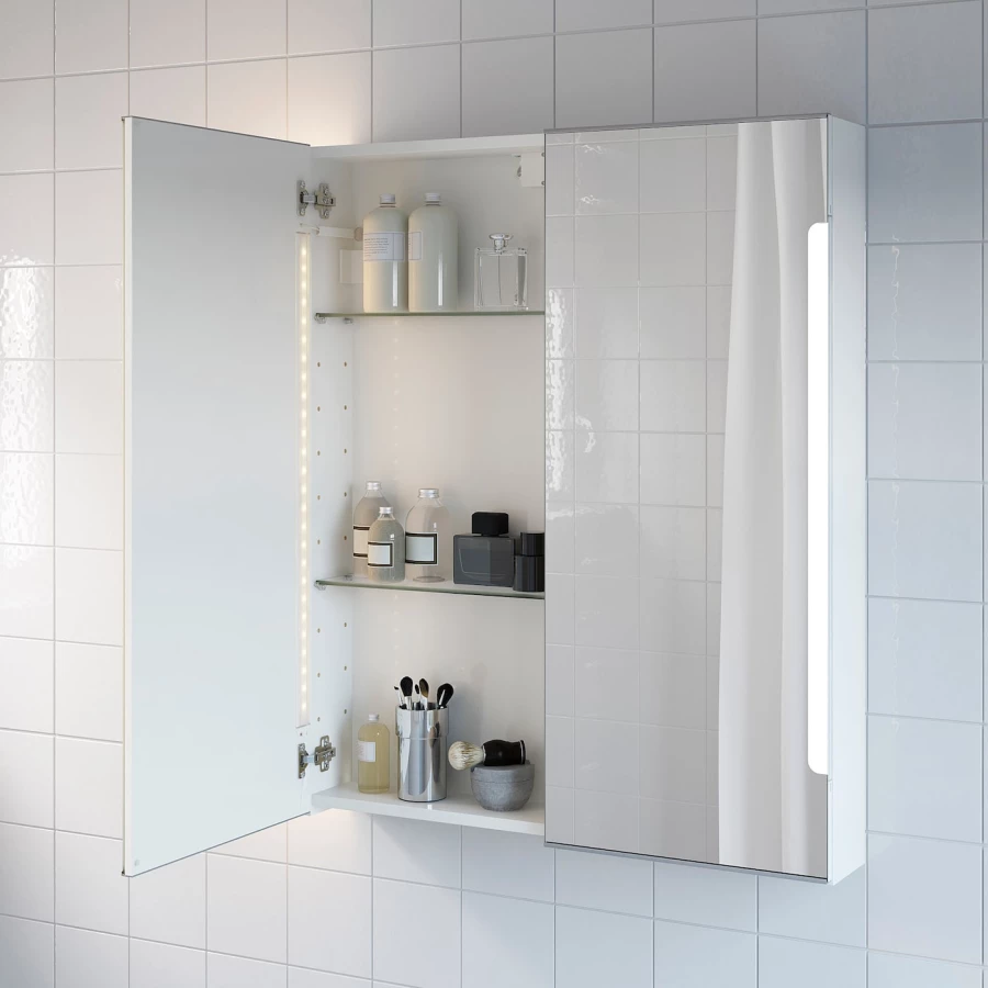 Настенный шкаф для ванной комнаты - STORJORM IKEA/ СТОРЙОРМ ИКЕА, 96х80х14 см, белый (изображение №3)