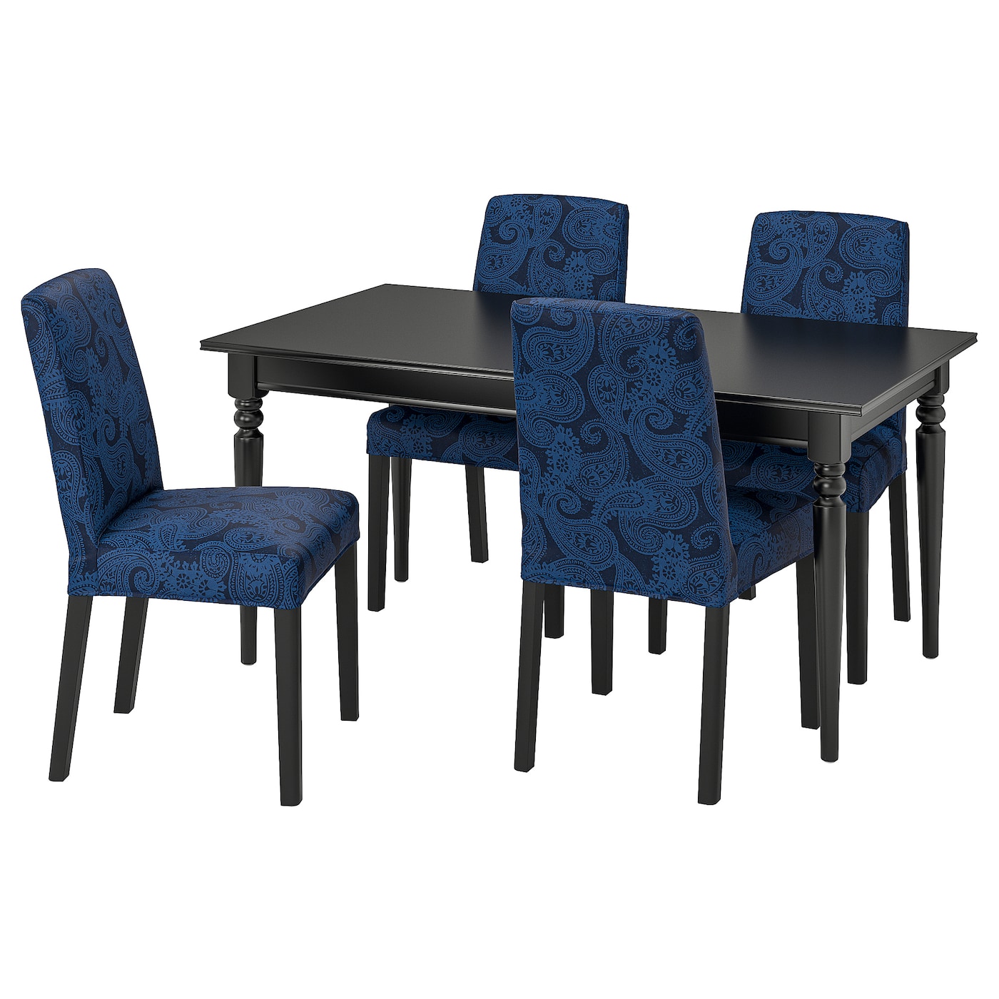 Стол и 4 стула - INGATORP / BERGMUND IKEA/ ИНГАТОРП/БЕРГМУНД ИКЕА, 155х87х74  см, синий с рисунком/коричневый