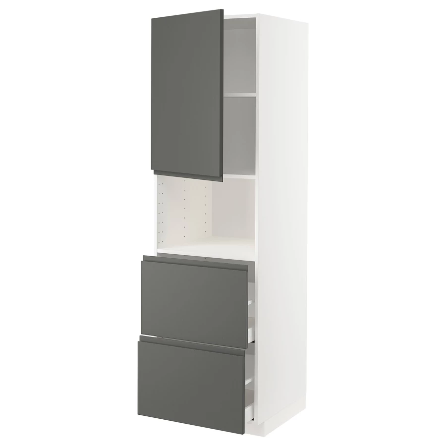 Высокий шкаф с ящиками - IKEA METOD/MAXIMERA/МЕТОД/МАКСИМЕРА ИКЕА, 200х60х60 см, белый/темно-серый (изображение №1)