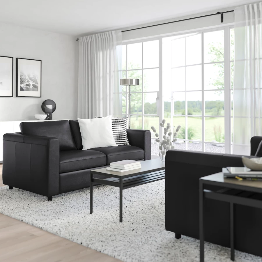 2-местный диван - IKEA VIMLE, 171х98х80 см, черный, кожа, ВИМЛЕ ИКЕА (изображение №2)
