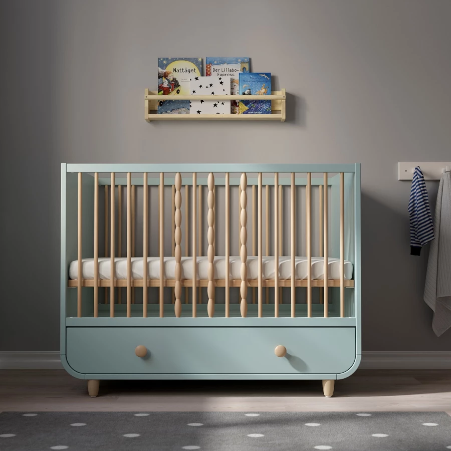 Кровать для новорожденных - IKEA MYLLRA, 60x120 см, голубой, МИЛЛРА  ИКЕА (изображение №8)