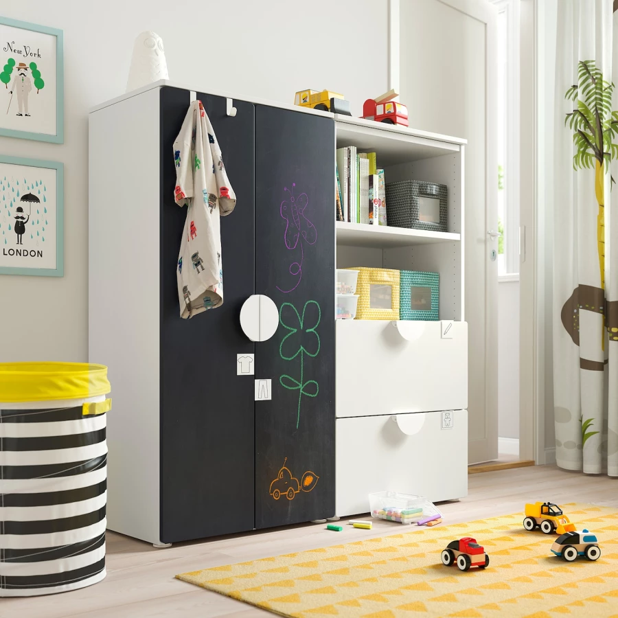 Шкаф детский - IKEA SMÅSTAD/SMASTAD, 120x42x123 см, белый/черный, СМОСТАД ИКЕА (изображение №2)