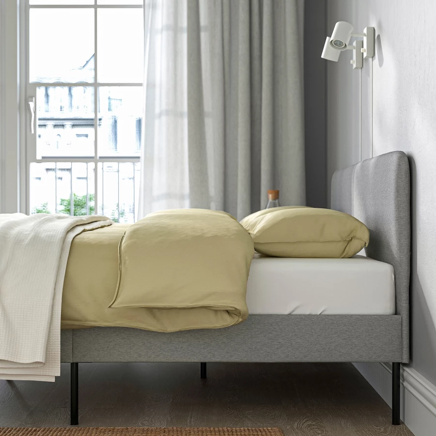 Двуспальная кровать - IKEA SLATTUM, 200х160 см, светло-серый, СЛАТТУМ ИКЕА (изображение №5)