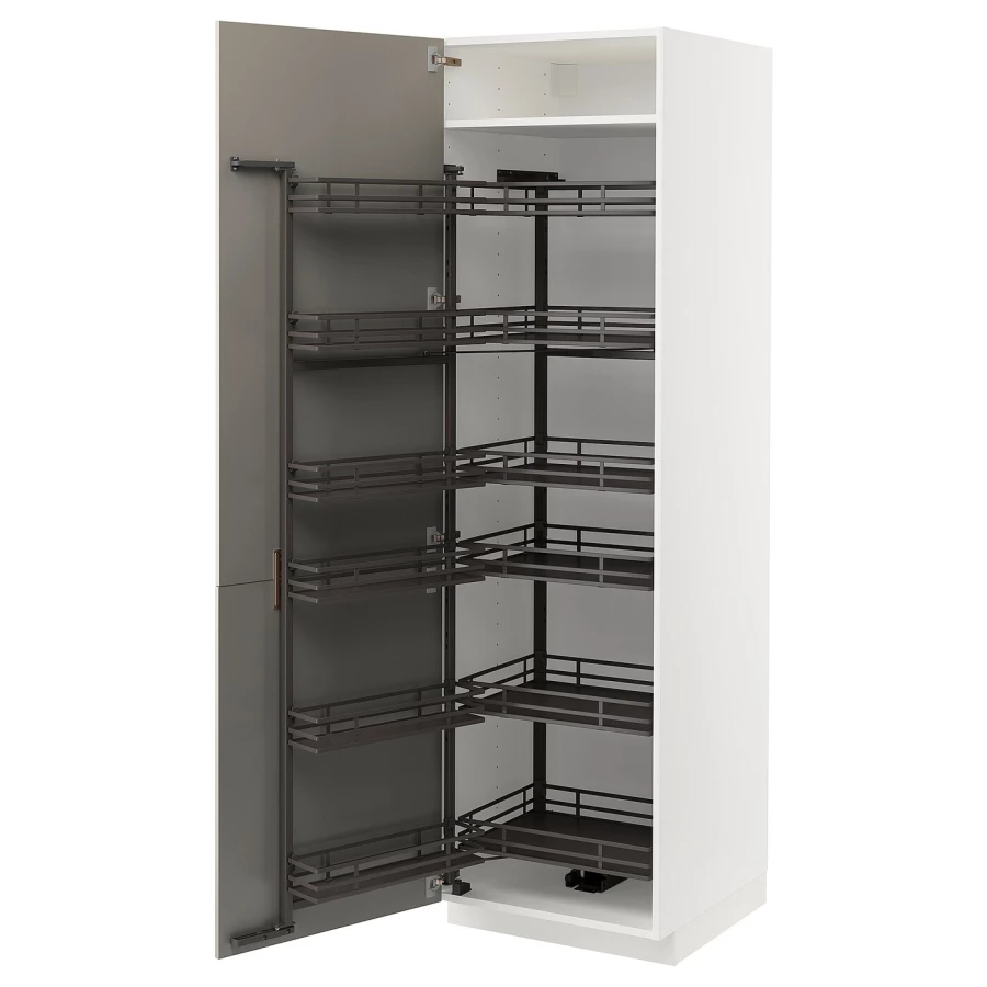 Высокий шкаф с выдвижной кладовой - IKEA METOD/МЕТОД ИКЕА, 60х60х200 см, серый/белый (изображение №2)