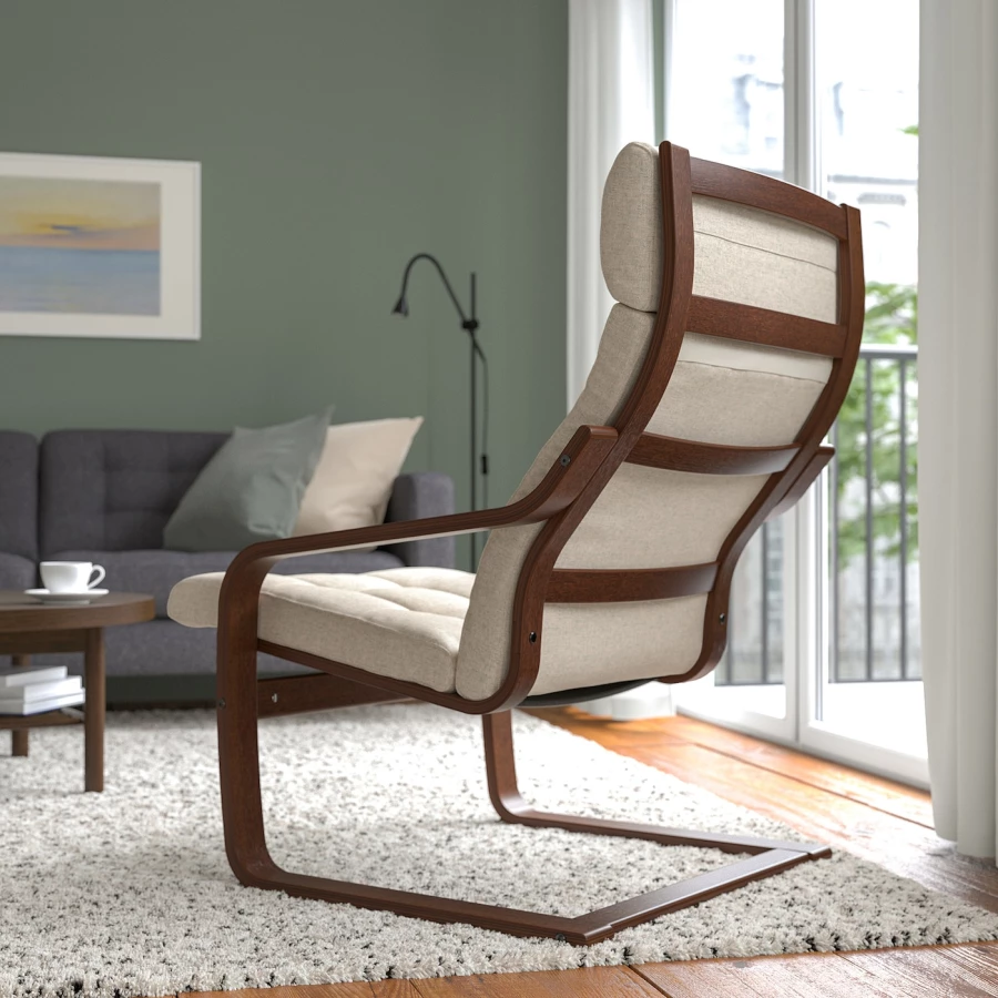 Кресло - IKEA POÄNG/POANG/ПОЭНГ ИКЕА, 68х82х100 см, серый (изображение №3)