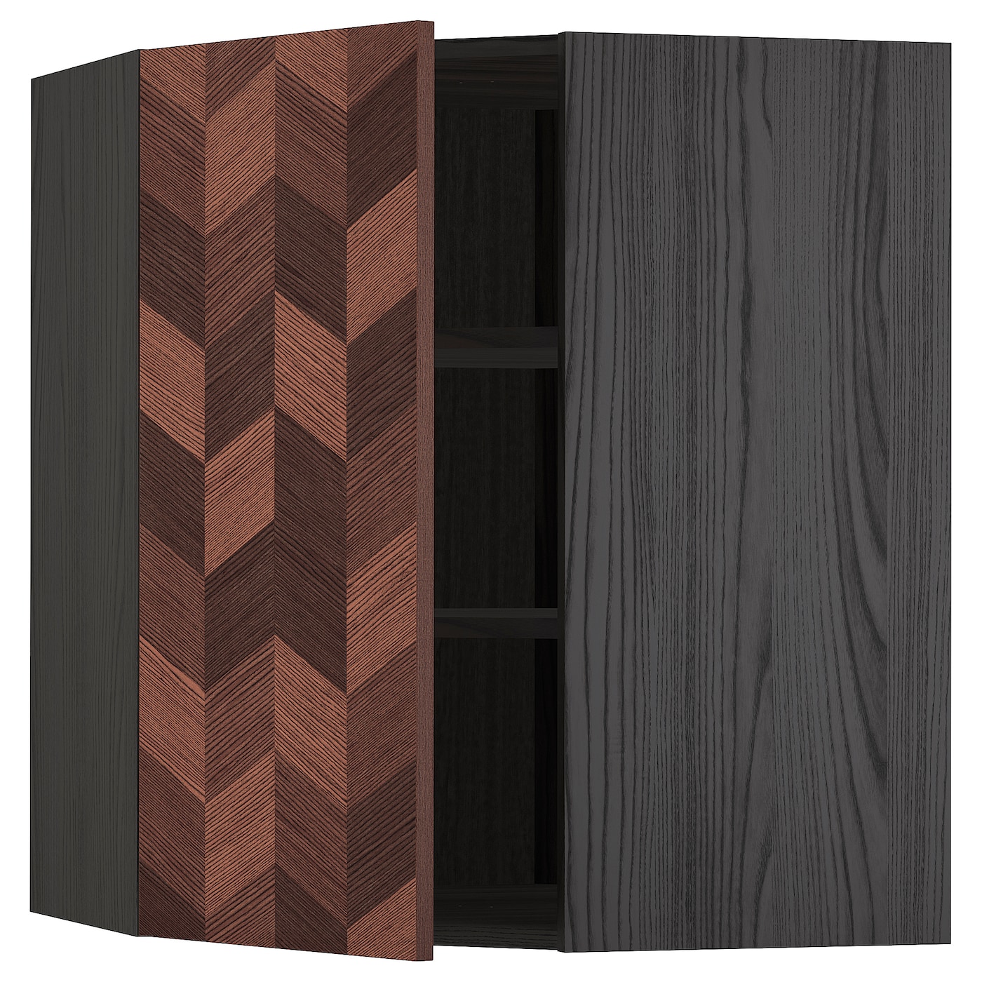 Угловой навесной шкаф с полками - METOD  IKEA/  МЕТОД ИКЕА, 80х68 см, коричневый/черный