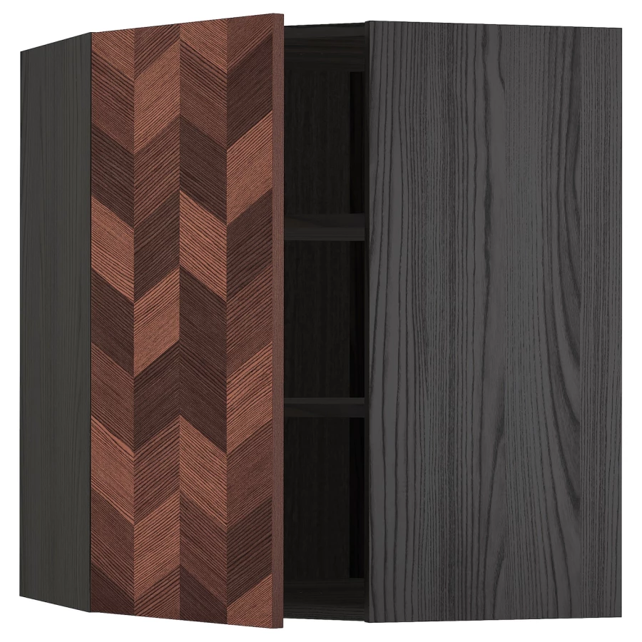 Угловой навесной шкаф с полками - METOD  IKEA/  МЕТОД ИКЕА, 80х68 см, коричневый/черный (изображение №1)