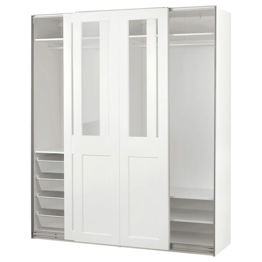 Шкаф-купе - PAX / GRIMO IKEA/ ПАКС/ ГРИМО ИКЕА, 200x66x236 см, белый (изображение №1)