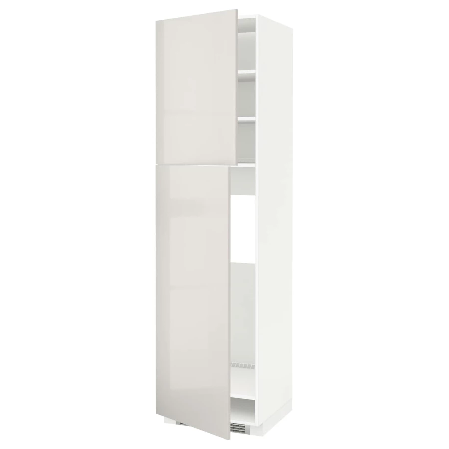 Высокий кухонный шкаф - IKEA METOD/МЕТОД ИКЕА, 220х60х60 см, белый/светло-серый глянцевый (изображение №1)
