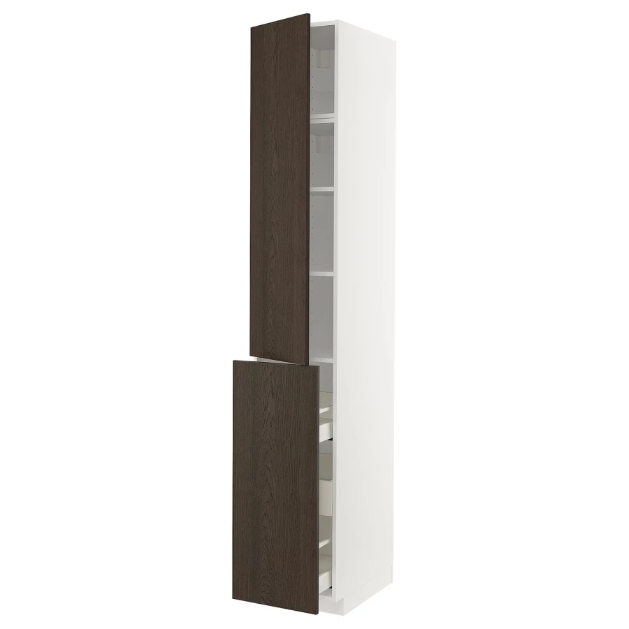 Высокий шкаф - IKEA METOD/MAXIMERA/МЕТОД/МАКСИМЕРА ИКЕА, 240х60х40 см, белый/коричневый (изображение №1)