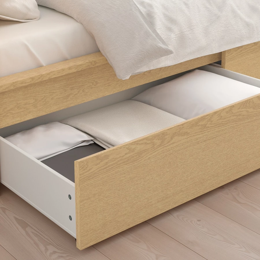 Каркас кровати с 2 ящиками для хранения - IKEA MALM, 200х90 см, под беленый дуб, МАЛЬМ ИКЕА (изображение №6)
