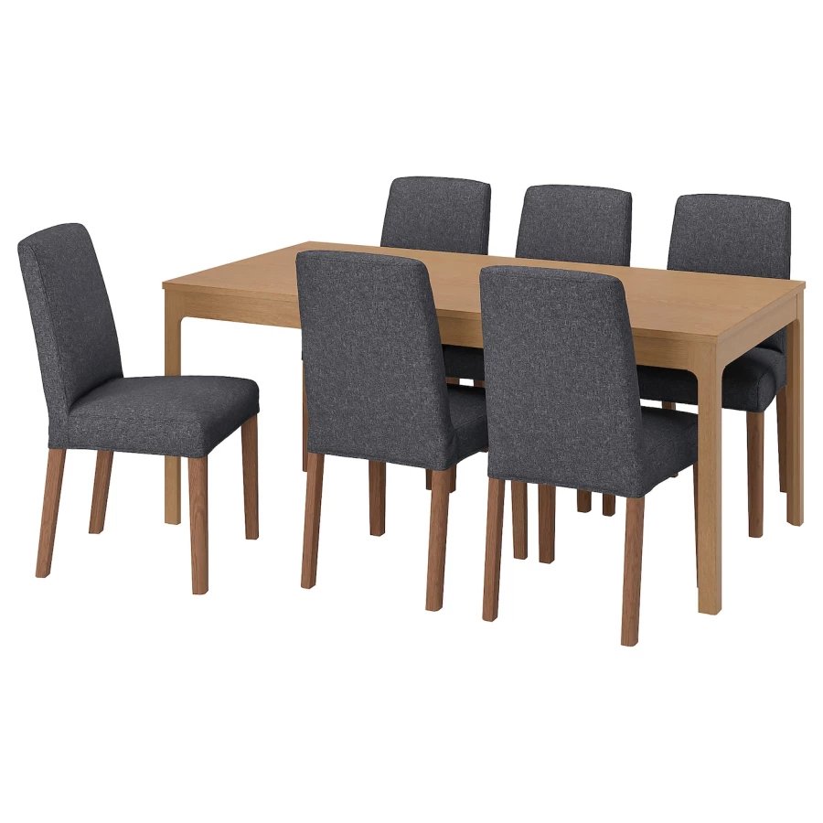 Стол и 6 стульев - EKEDALEN / BERGMUND IKEA/ ЭКАДАЛЕН /БЕРГМУНД ИКЕА, 240/180х90 см, коричневый/серый (изображение №1)