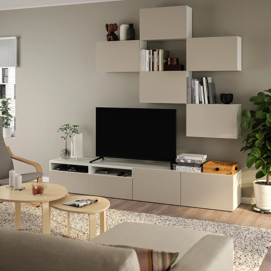 Тумба под телевизор - IKEA BESTA/BESTÅ/БЕСТА ИКЕА, 230x42x240см, белый/светло-серый (изображение №2)