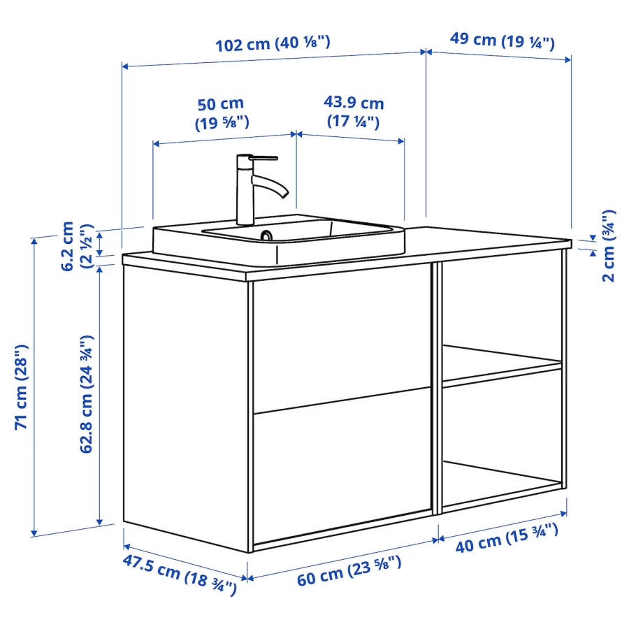 Тумба для ванной  - HAVBÄCK / ORRSJÖN/  HAVBАCK / ORRSJОN IKEA/ХАВБЕК / ОРРДЖЕН ИКЕА, 71х102 см, белый/черный/коричневый (изображение №7)