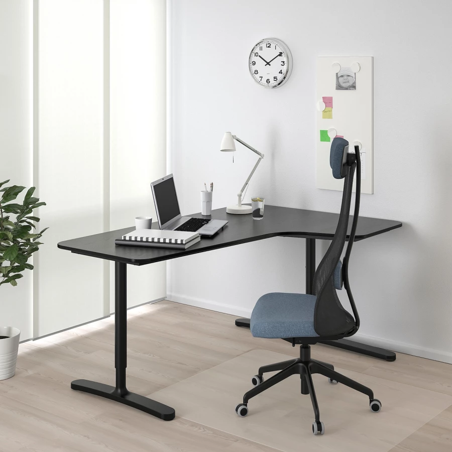 Угловой письменный стол (правый угол) - IKEA BEKANT, 160х110х65-85 см, черный, БЕКАНТ ИКЕА (изображение №2)