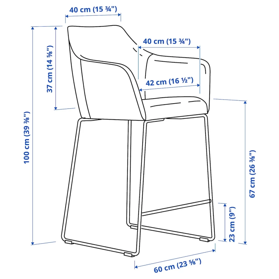 Барный стул со спинкой - TOSSBERG IKEA/ТОССБЕРГ ИКЕА, 101х42х56 см, серый (изображение №6)