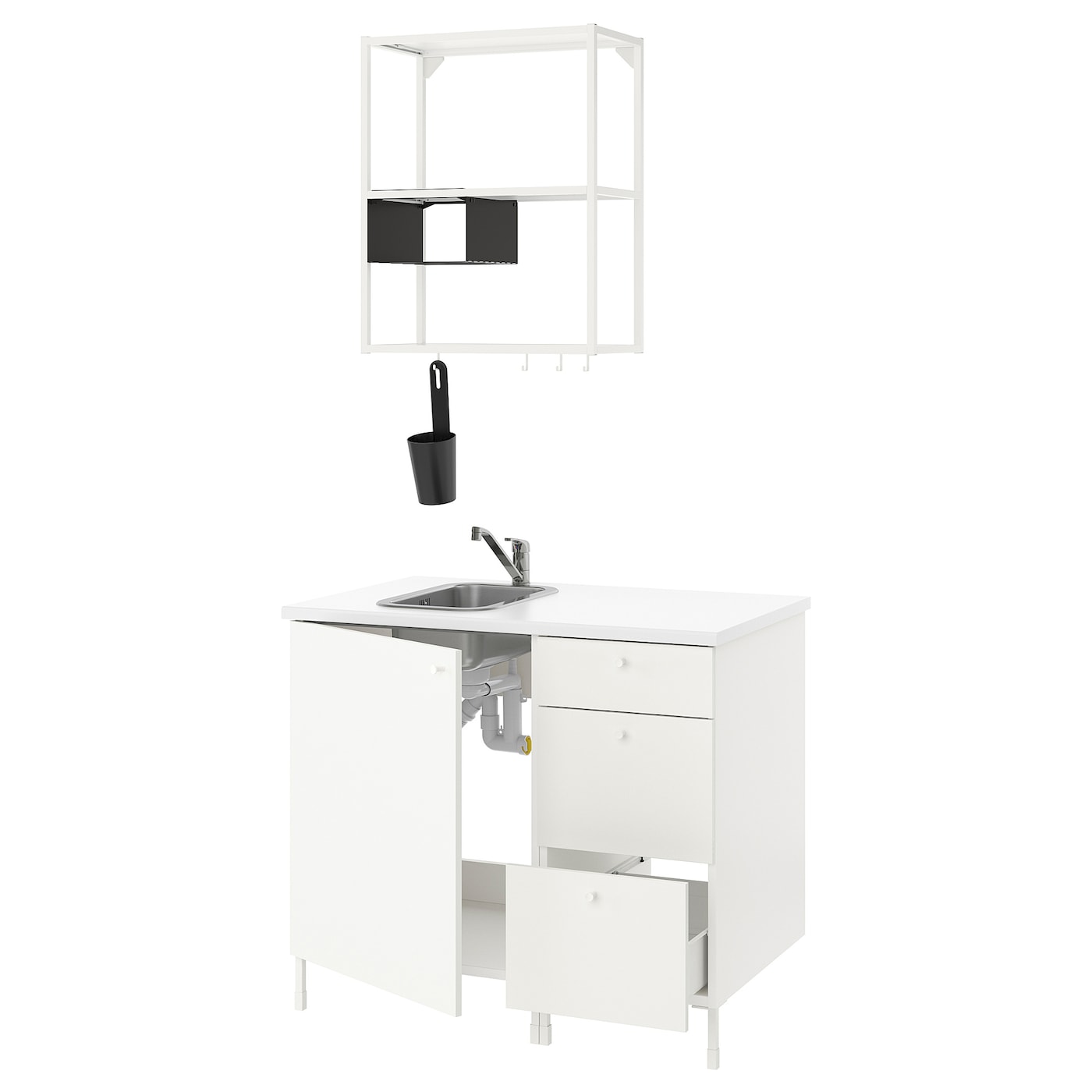 Комбинация шкафов для прачечной и кухни - ENHET  IKEA/ ЭНХЕТ ИКЕА, 103x63,5x222 см, белый
