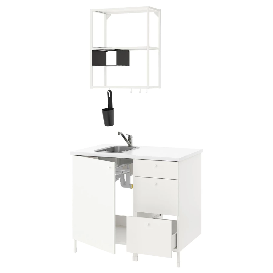 Комбинация шкафов для прачечной и кухни - ENHET  IKEA/ ЭНХЕТ ИКЕА, 103x63,5x222 см, белый (изображение №1)