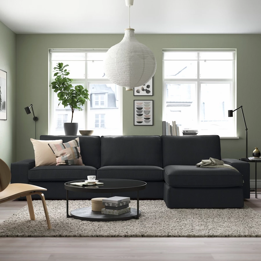 3-местный диван и шезлонг - IKEA KIVIK, 83x95/163x318см, черный, КИВИК ИКЕА (изображение №2)