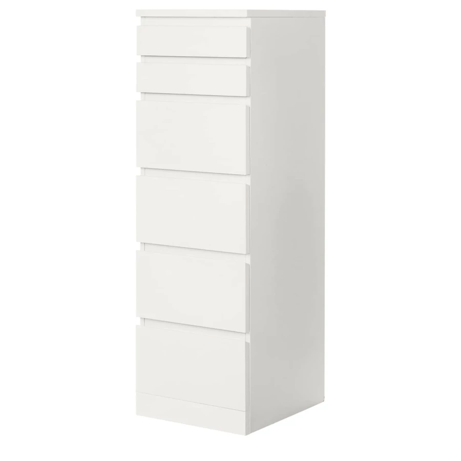 Комод с 6 ящиками - IKEA MALM, 123х40х48 см, белый  МАЛЬМ ИКЕА (изображение №1)