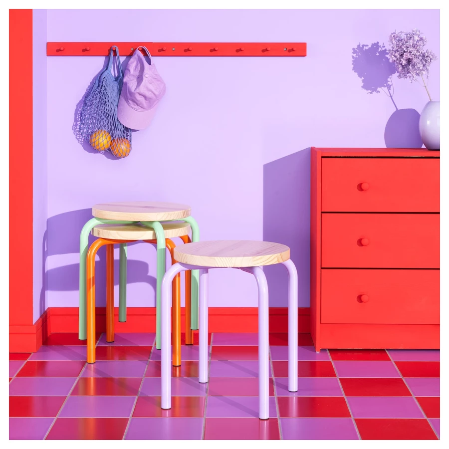 Табуретка сиренево-сосна - DOMSTEN IKEA/ ДОМСТЕН ИКЕА, 45 см, бежевый/фиолетовый (изображение №2)