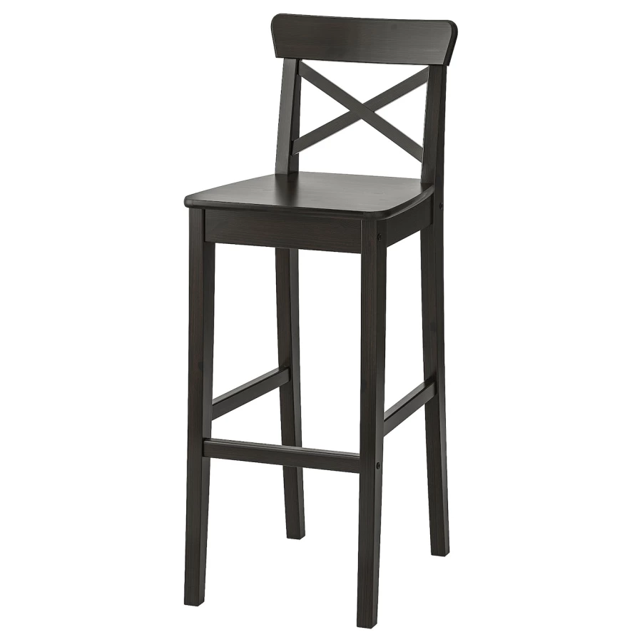 Барный стул со спинкой - INGOLF IKEA/ИНГОЛЬФ ИКЕА, 102х39х45 см, черный (изображение №1)