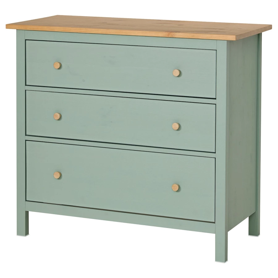 Комод - IKEA HEMNES/ХЕМНЭС ИКЕА, 96х50х108 см, серо-зеленая/светло-коричневая морилка (изображение №1)