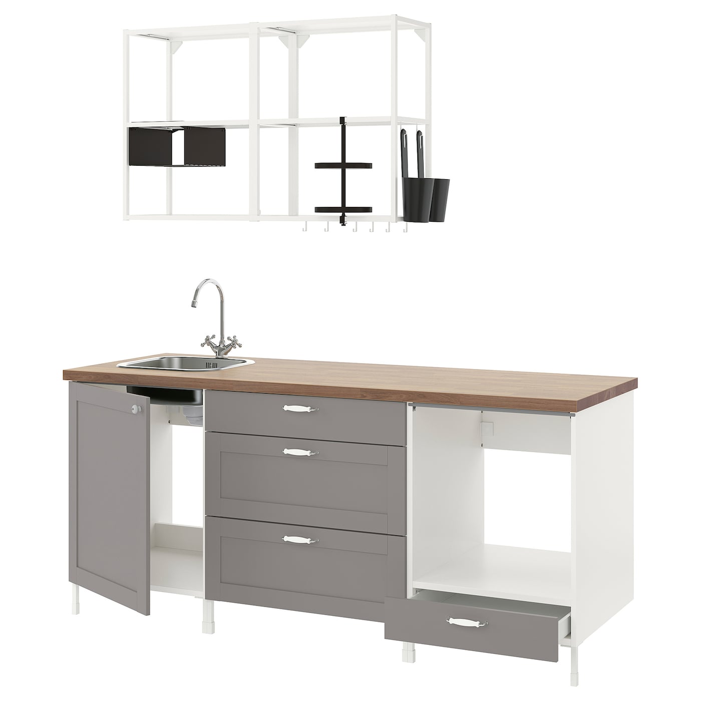 Кухня - ENHET  IKEA/ ЭНХЕТ ИКЕА, 203х222 см, белый/серый/бежевый