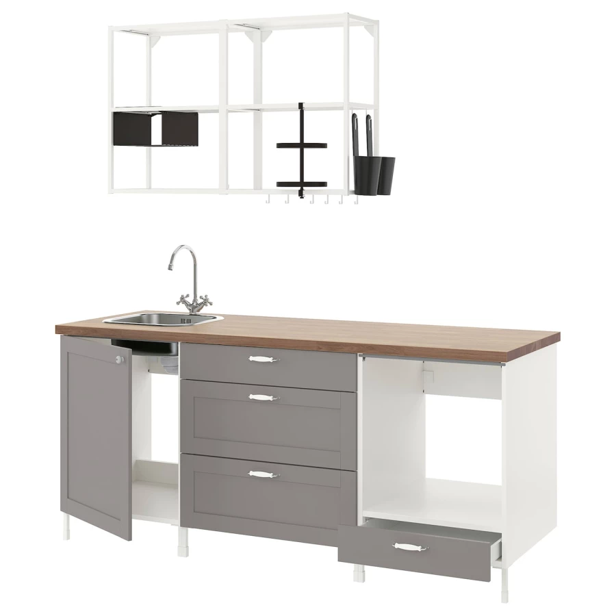 Кухня - ENHET  IKEA/ ЭНХЕТ ИКЕА, 203х222 см, белый/серый/бежевый (изображение №1)