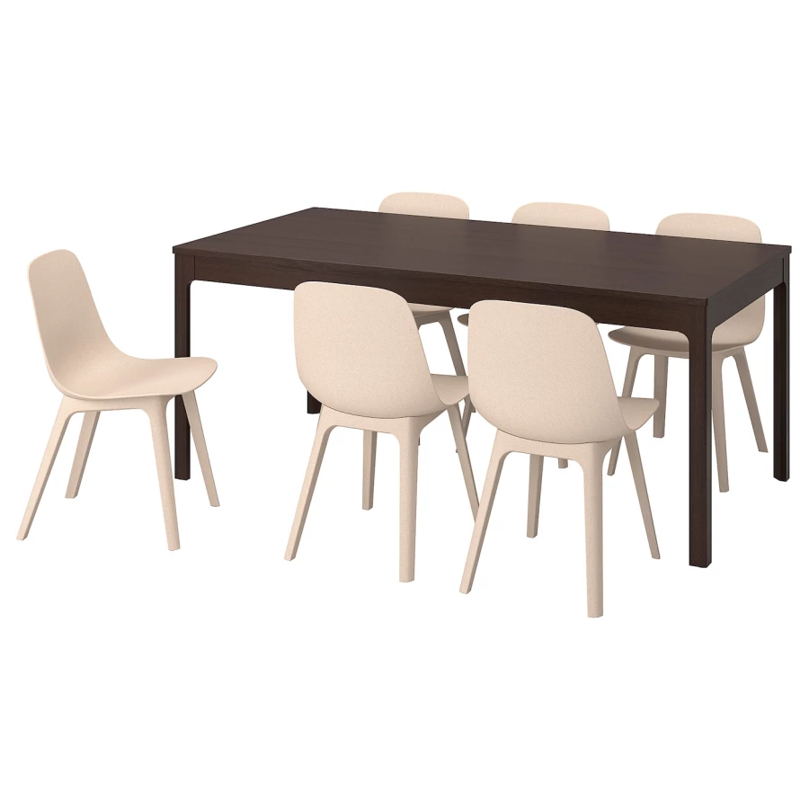 Стол и 6 стульев - IKEA EKEDALEN/ODGER/ ЭКЕДАЛЕН/ОДГЕР ИКЕА, 180х240х90 см, темно-коричневый/бежевый (изображение №1)