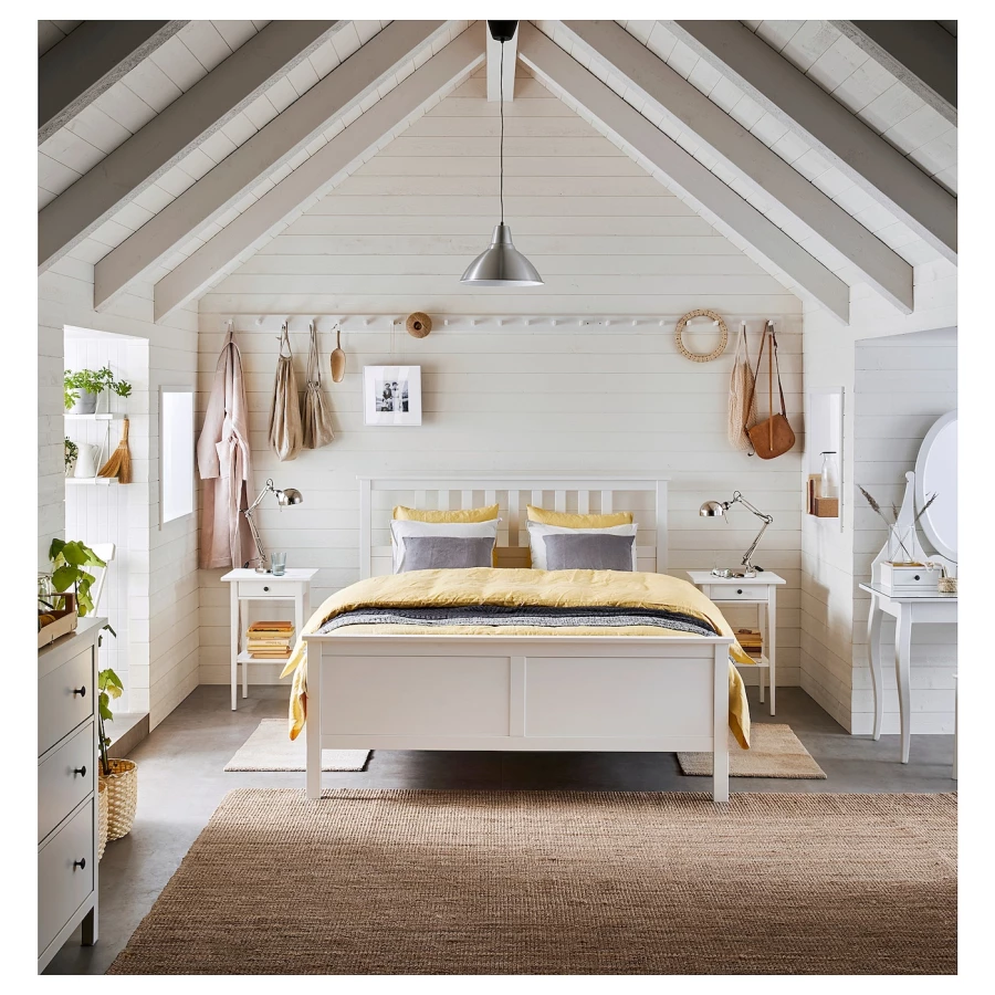 Кровать - IKEA HEMNES, 200х140 см, матрас средней жесткости, белый, ХЕМНЭС ИКЕА (изображение №5)
