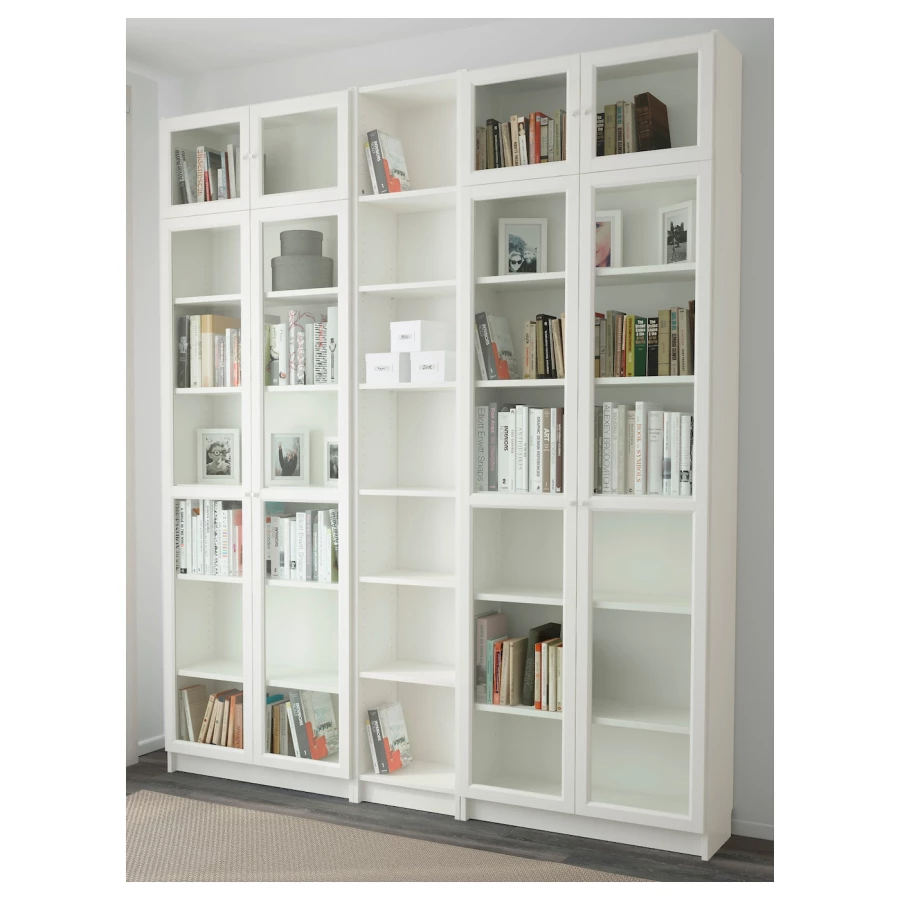 Книжный шкаф со стеклянной дверцей - BILLY/OXBERG IKEA/ БИЛЛИ/ОКСБЕРГ ИКЕА, 30х200х237 см, белый (изображение №2)