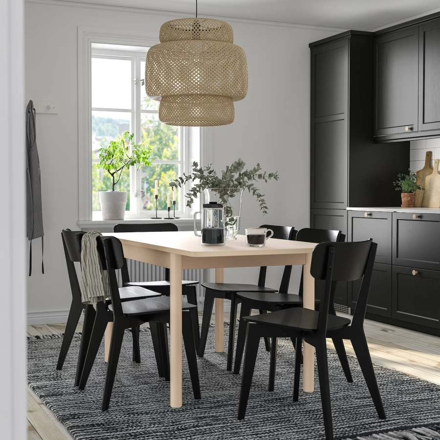 Стол и 4 стула - RÖNNINGE / LISABO IKEA/ РЕННИНГЕ/ЛИСАБО ИКЕА, 173/118х78х75 см, бежевый/черный (изображение №3)