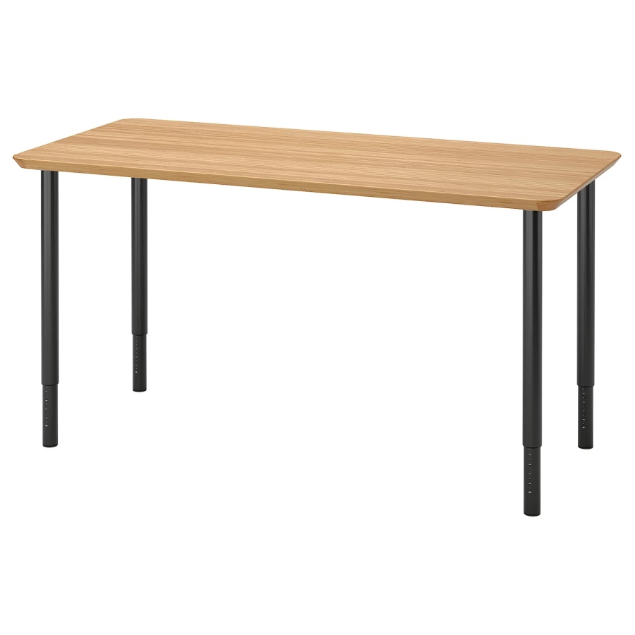 Письменный стол - IKEA ANFALLARE/OLOV, 140х65х63-93 см, бамбук/черный, АНФАЛЛАРЕ/ОЛОВ ИКЕА (изображение №1)