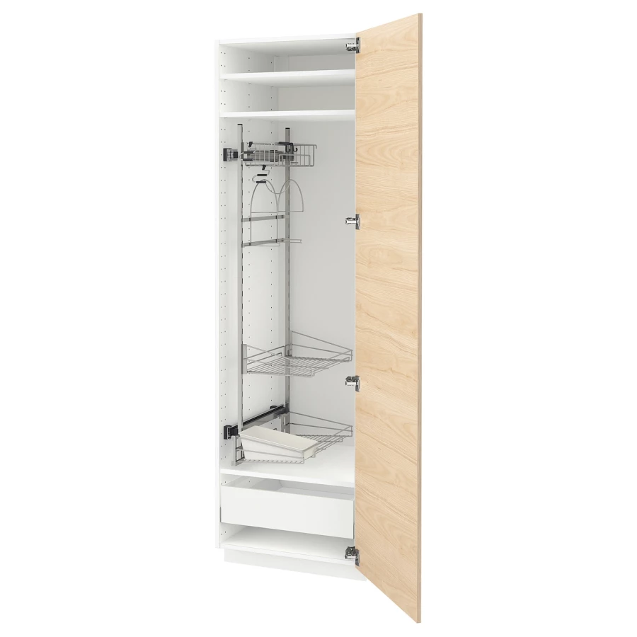 Высокий шкаф/бытовой - IKEA METOD/MAXIMERA/МЕТОД/МАКСИМЕРА ИКЕА, 200х60х60 см, белый/под беленый дуб (изображение №1)