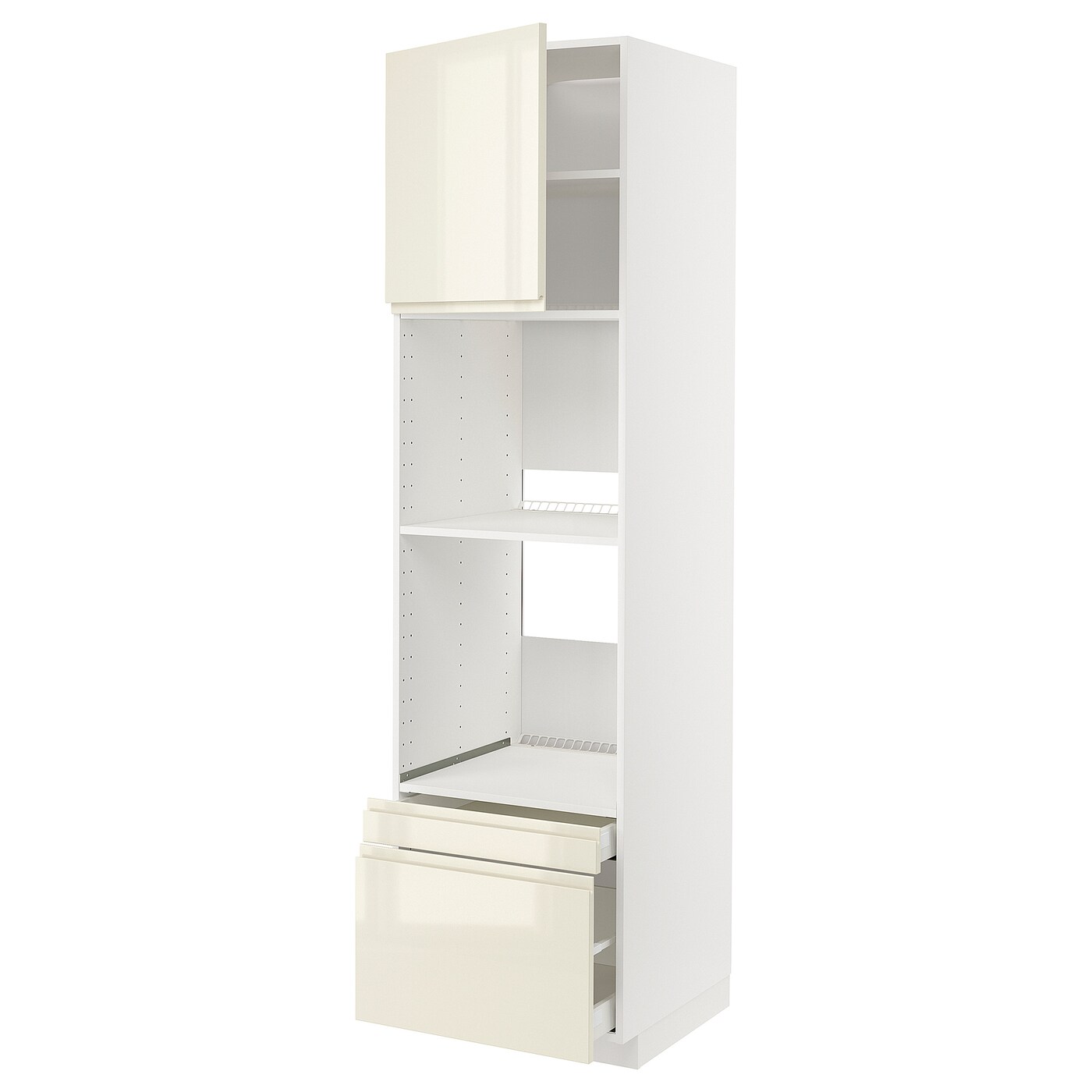 Высокий шкаф с ящиками - IKEA METOD/MAXIMERA/МЕТОД/МАКСИМЕРА ИКЕА, 200х60х60 см, белый/светло-бежевый глянцевый