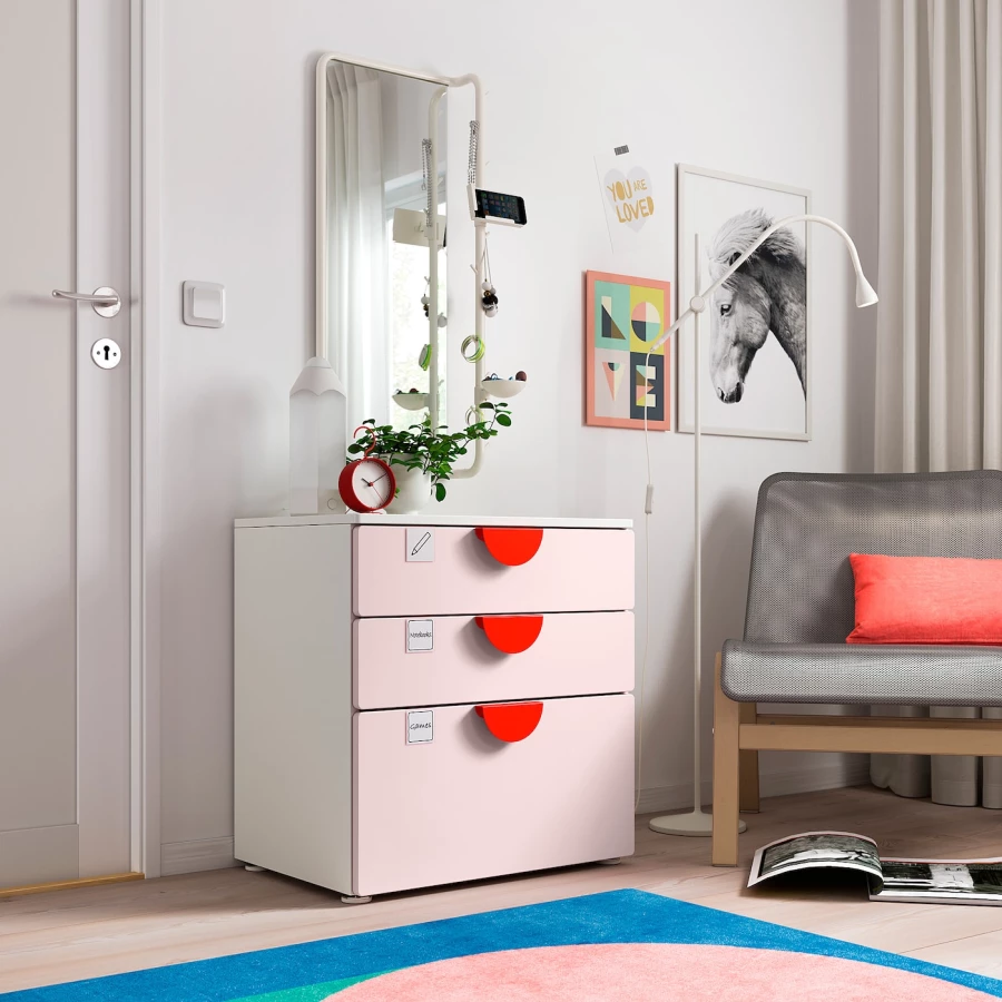 Комод детский - IKEA PLATSA/SMÅSTAD/SMASTAD, 60x42x63 см, белый/розовый, ИКЕА (изображение №3)