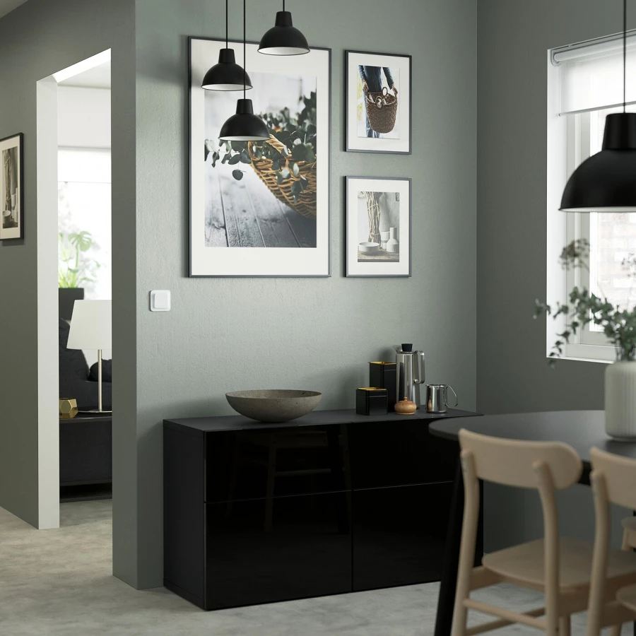 Комбинация для хранения - IKEA BESTÅ/BESTA, 120х42х65 см, черно-коричневый/черный глянцевый, БЕСТО ИКЕА (изображение №3)