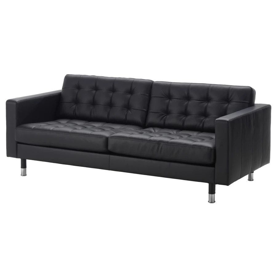3-местный диван - IKEA LANDSKRONA, 204х89х78 см, черный, кожа, ЛАНДСКРУНА ИКЕА (изображение №1)