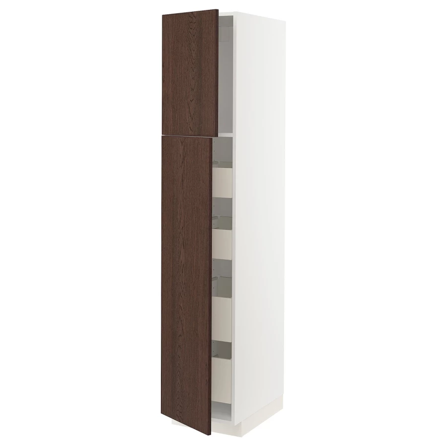 Высокий шкаф - IKEA METOD/MAXIMERA/МЕТОД/МАКСИМЕРА ИКЕА, 200х60х40 см, белый/коричневый (изображение №1)