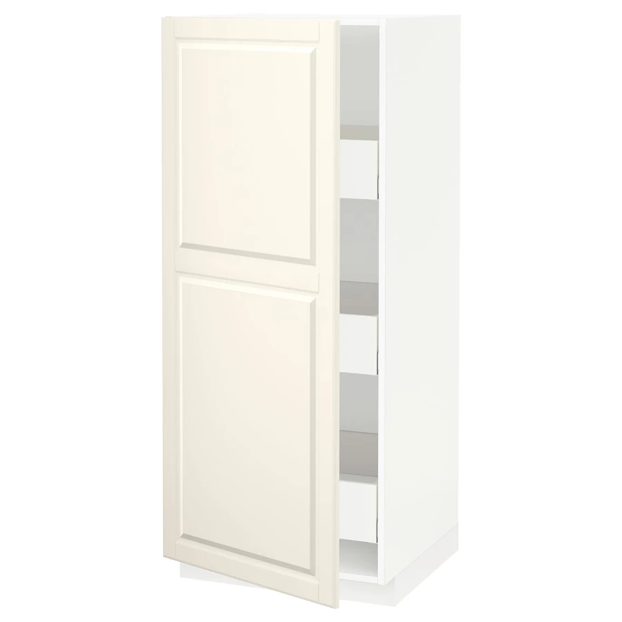 Высокий шкаф с ящиками - IKEA METOD/MAXIMERA/МЕТОД/МАКСИМЕРА ИКЕА, 140х60х60 см, белый/кремовый (изображение №1)