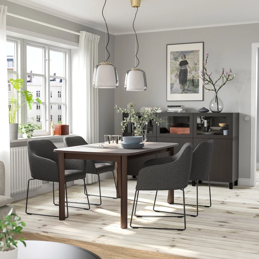 Стол 4 стула - STRANDTORP  / BERGMUND IKEA/ СТРАНДТОРП/БЕРГМУНД ИКЕА, 205х95х75 см, серый/черный (изображение №2)