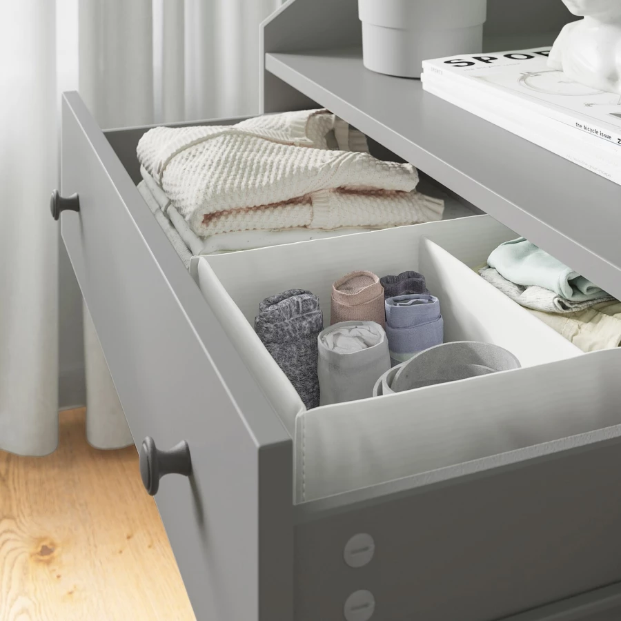 Комбинация мебели для спальни - IKEA HAUGA, 200x140см, серый/светло-серый, ХАУГА ИКЕА (изображение №8)