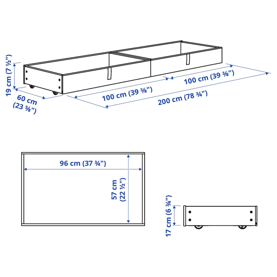 Ящик для каркаса кровати - IKEA GLADSTAD/ГЛАДСТАД ИКЕА, 19х60х100см, черный/серый (изображение №4)