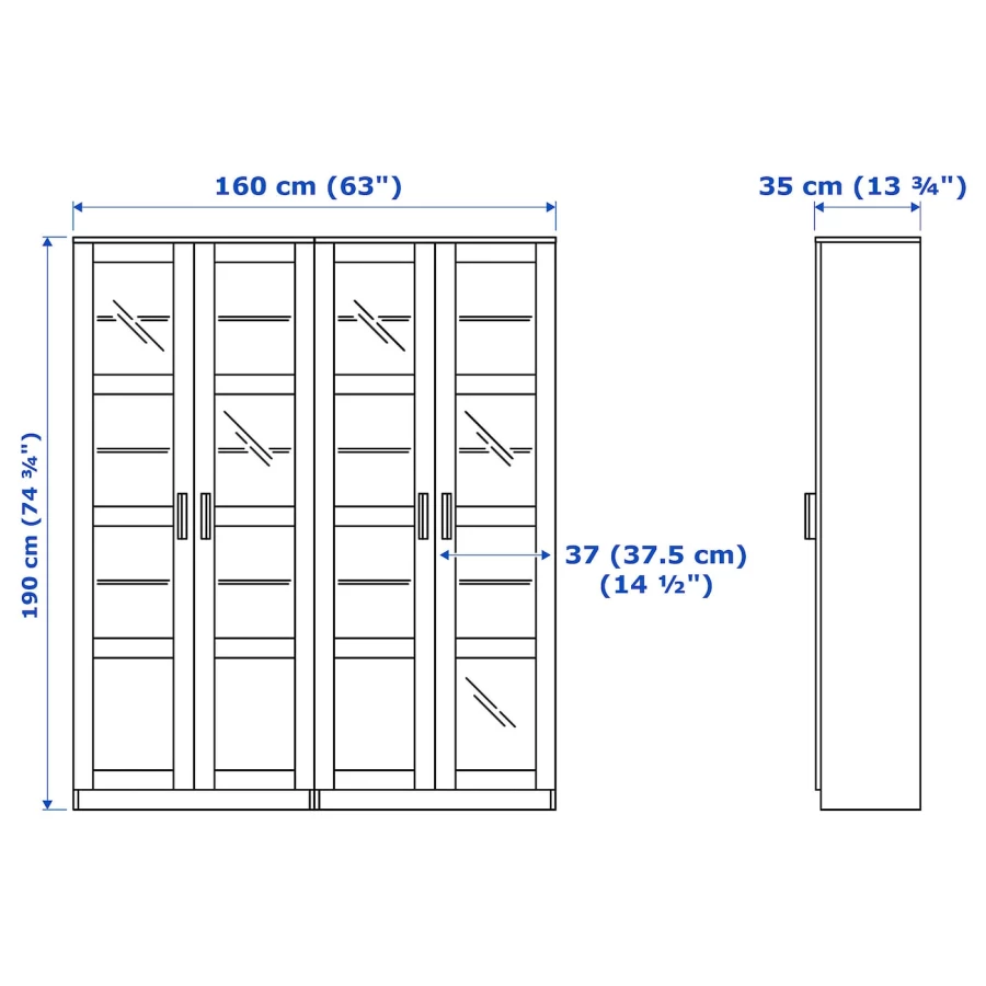 Шкаф с 4 дверями - IKEA BRIMNES/БРИМНЭС/БРИМНЕС ИКЕА, 160х35х190 см, белый, (изображение №4)