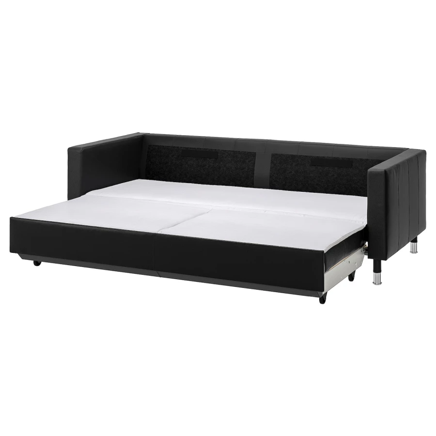 3-местный диван-кровать - IKEA LANDSKRONA, 84x92x223см, черный, кожа, ЛАНДСКРУНА ИКЕА (изображение №1)