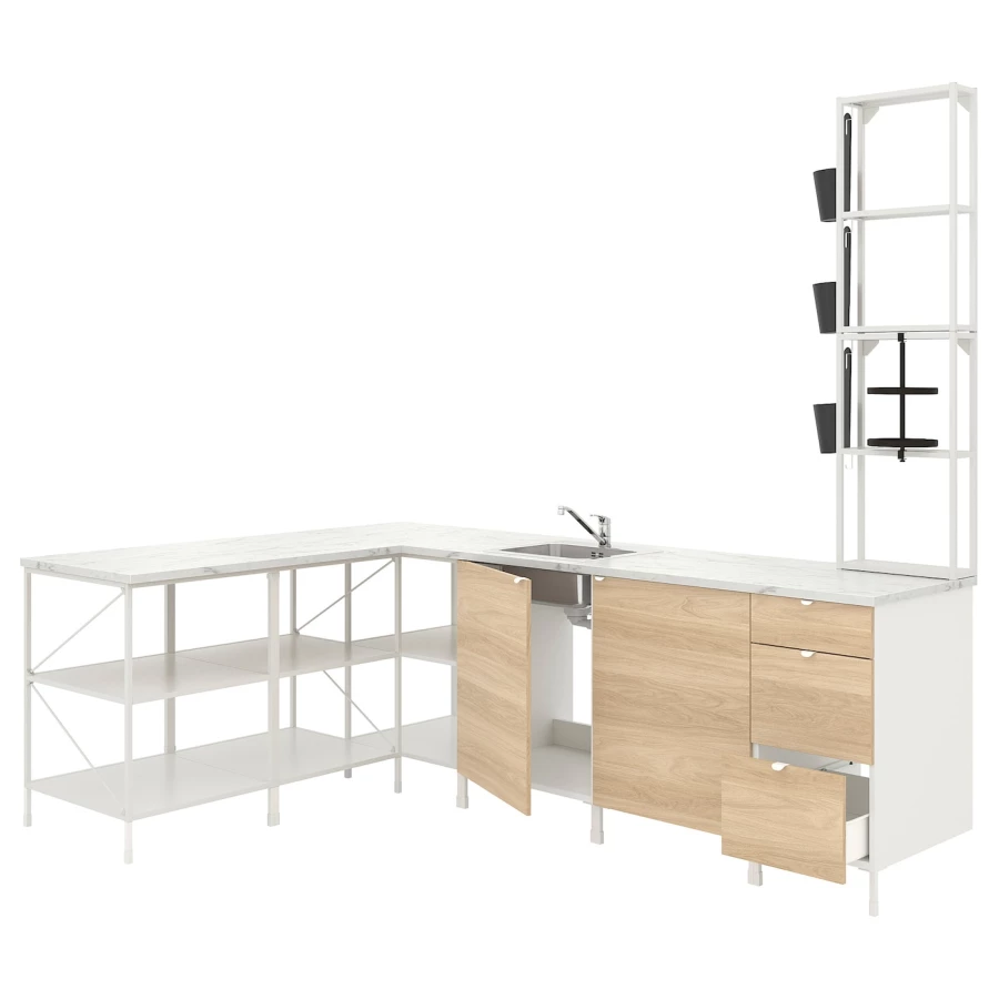 Кухонная комбинация угловая - ENHET  IKEA/ ЭНХЕТ ИКЕА, 181,5х245х75 см, белый/черный (изображение №1)