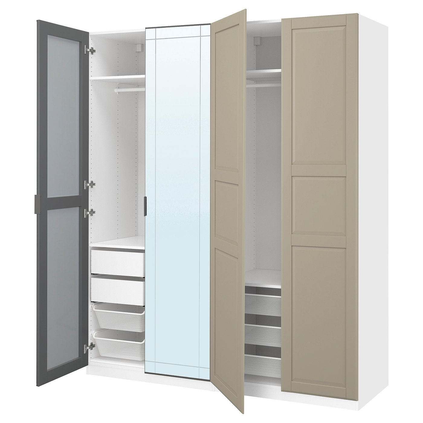 Гардеробная комбинация - IKEA PAX/TYSSEDAL/KAMMARTORP/ ПАКС/ТИССЕДАЛЬ ИКЕА, 236x200x66 см ,белый/бежевый
