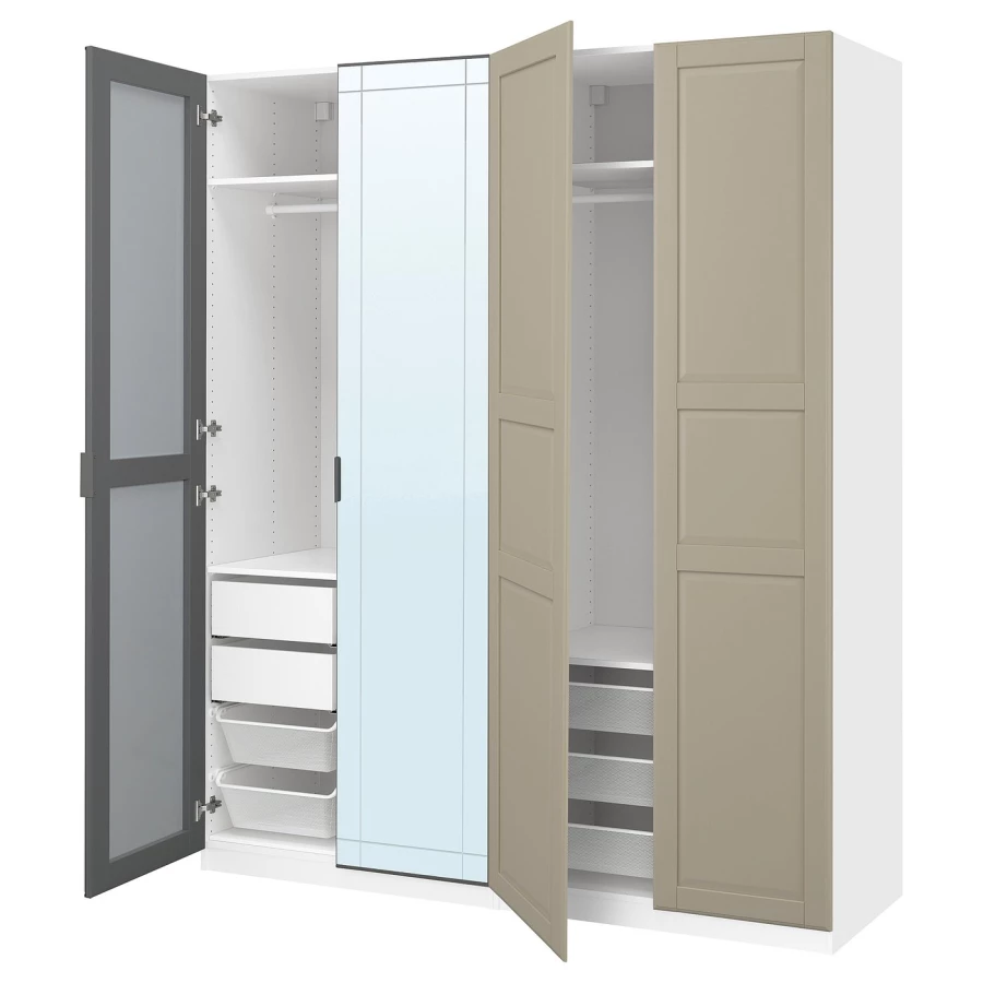 Гардеробная комбинация - IKEA PAX/TYSSEDAL/KAMMARTORP/ ПАКС/ТИССЕДАЛЬ ИКЕА, 236x200x66 см ,белый/бежевый (изображение №1)