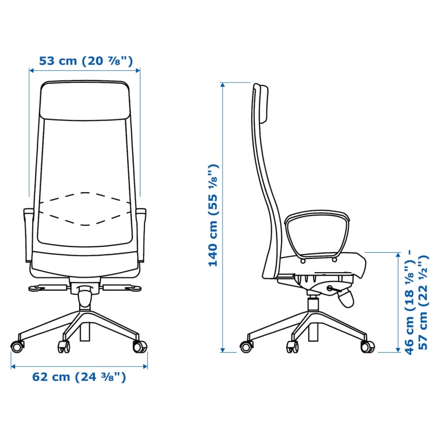 Офисный стул - IKEA MARKUS, 60x62x140cм, белый/светло-серый, МАРКУС ИКЕА (изображение №11)